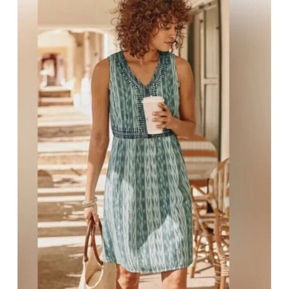 J. Jill Dresses & Skirts - J.Jill Dress Embroidered Ikat V Neck Sleeveless Cotton Pockets